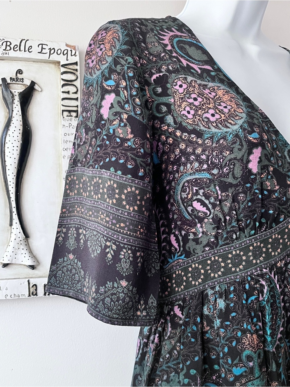 ba&sh Black Green Paisley Boho Festival Women’s Zelda Dress Size S - Picture 4 of 16